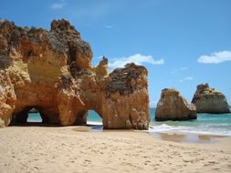 Portugal Algarve Sea Rocks Coast Beach Roc