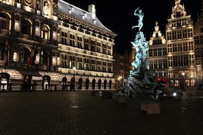 Belgium Antwerp Square Statue Evening Belg