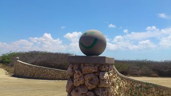 Smiley, Blue Sky, Wall, Aruba, Statue