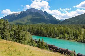 Train Cargo Bow River Banff Alberta Canada