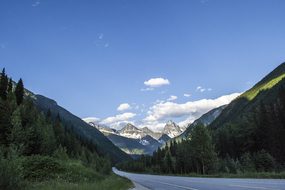 Highway, Mountain, Road, Sky, Trees