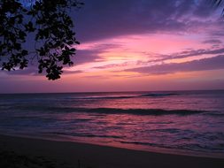 Barbados Sunset Red Sky Sea Coast Beach Oc