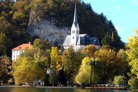 Tree, Church, Fall, Outdoors, Bled
