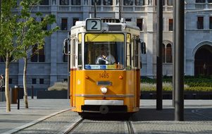 Budapest Yellow Tram Hungary Transportatio