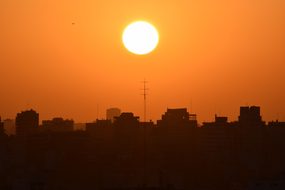 Sunset, City, Big City, Orange, Black