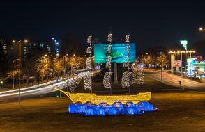 Night, Traffic, Bulgaria, Burgas, City