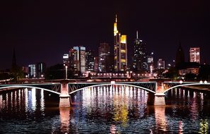 Frankfurt Germany Night Reflection Bridge
