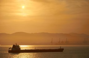 Sunset Tanker Oil Tanker Sea Abendstimmung