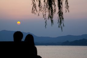 Hangzhou, China, Lake, Sunset, Couple