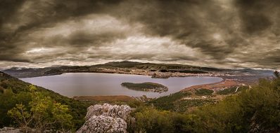 Lake, City, Island, Clouds, Nature