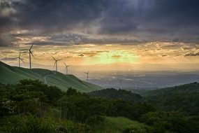 Wind Power Generation, Japan, Sunset