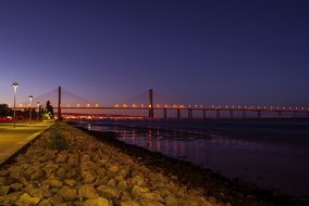 Lisbon Night Water Portugal Sunset Rio Bri