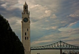 Clock Tower Montreal Bridge Cloud Sky Towe