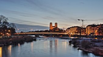 Munich, Isar, Night, River, Water
