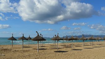 Beach, Sand Beach, Sea, Coast, Parasols