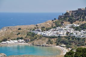 Greece Rhodes Lindos Sea Bay Greek City Gr