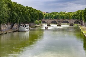 Bridge, River, Tiber, Rome, Boat