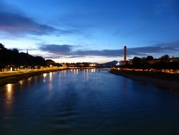 Salzach, River, Night Photograph, Lights