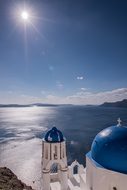 Santorini Greece Midday Sun Blue Dome Chur