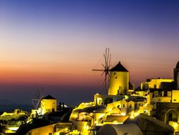 Sunset, Santorini, Windmill, Greece