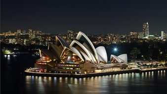 Sydney Opera House Night Harbor City Landm