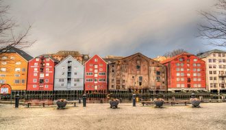 Norway Trondheim Old Town Sunrise Water Sc