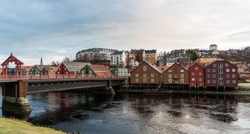 Norway Trondheim Old Town Bridge Reflectio