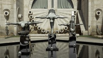 Swimmer Diver Art Sculpture Fountain Metal