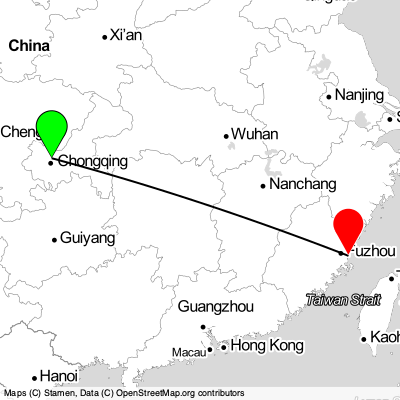 Chongqing (CKG) - Fuzhou (FOC) Cheap Flight Tickets Price Calendar 2021
